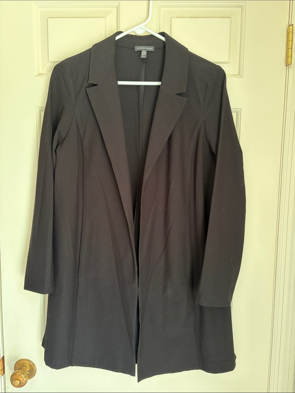 Eileen Fisher Black Long Open-Front Blazer, Size M.